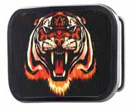 320238 Tiger buckle with black wood background